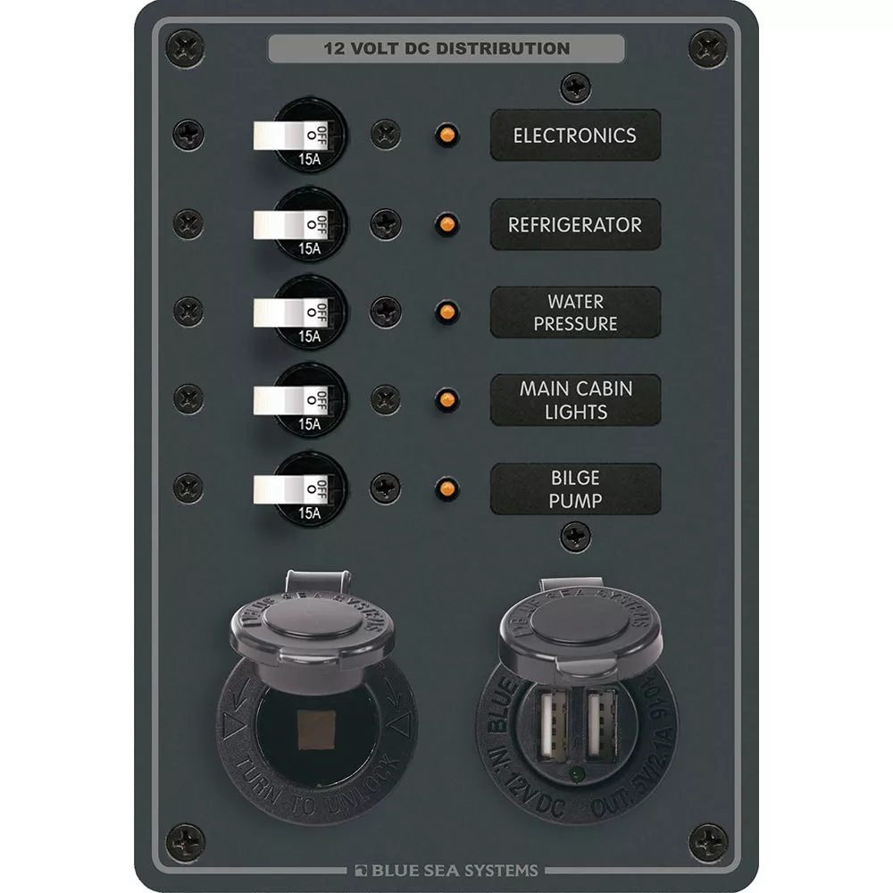 Blue Sea 8120 - 5 Position 12V Panel w/Dual USB12V Socket [8120]
