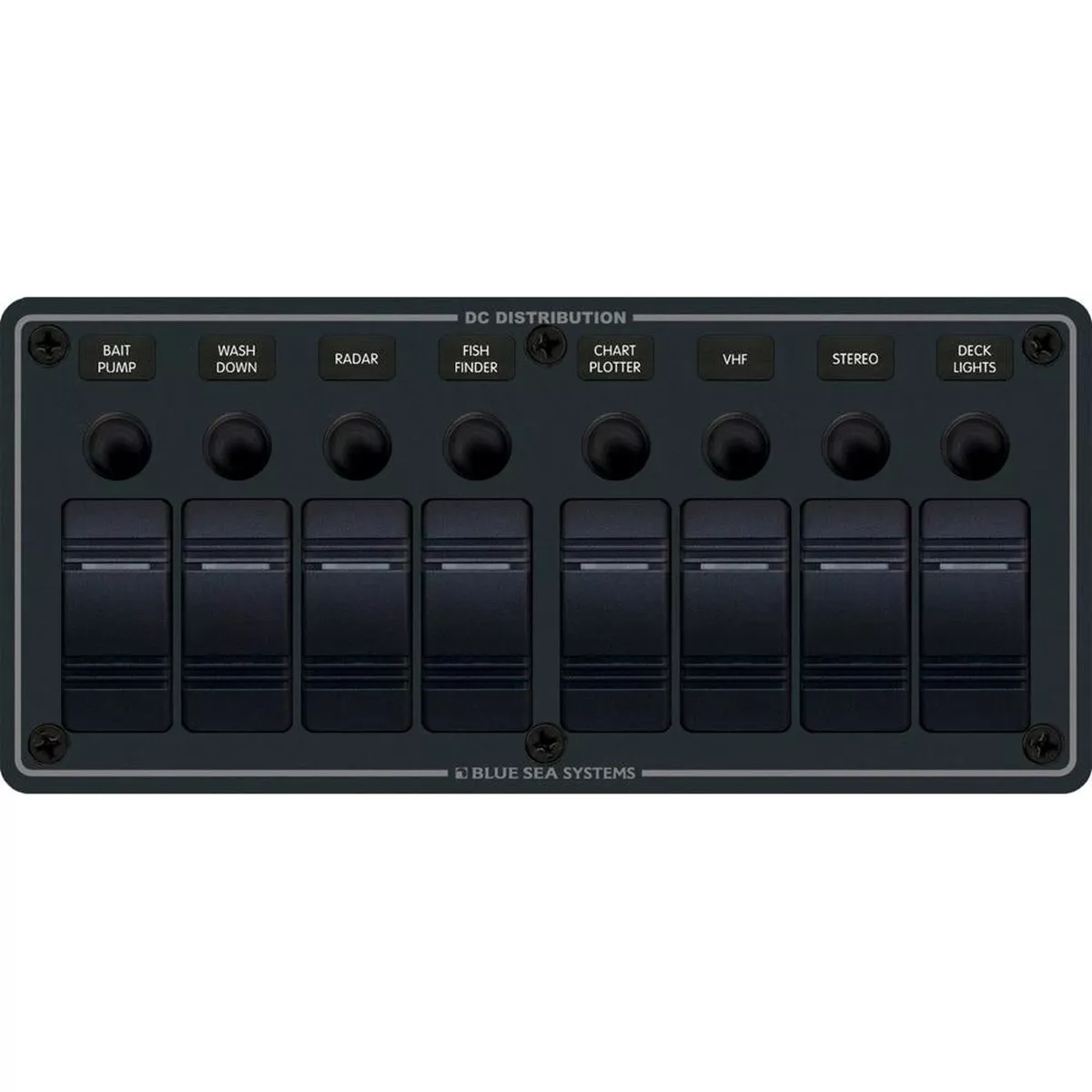 Blue Sea 8371 Water Resistant Panel - 8 Position - Black - Horizontal Mount
