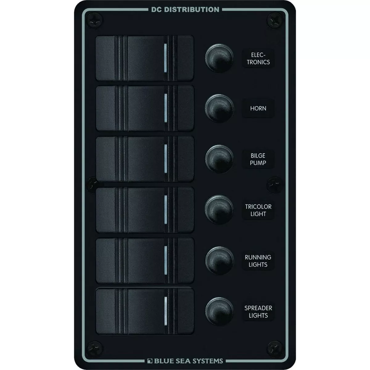 Blue Sea 8373 Water Resistant 6 Position - Black - Vertical Mount Panel