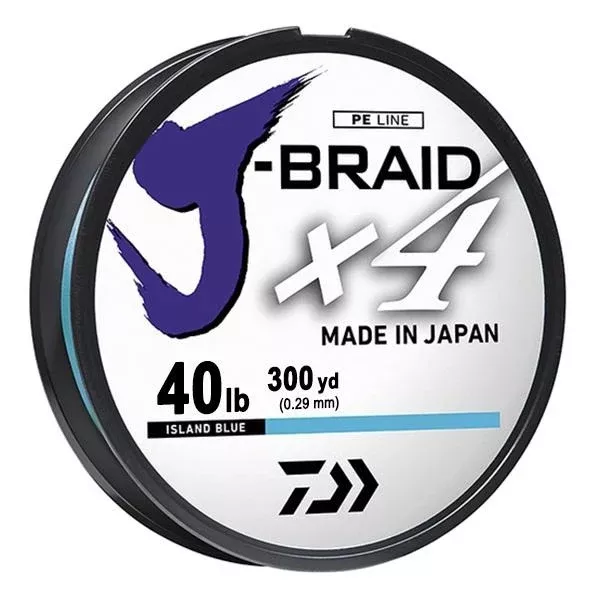 Daiwa J-Braid x4 4 Strand Braided Line - 40 Pounds 300 Yards - Island Blue