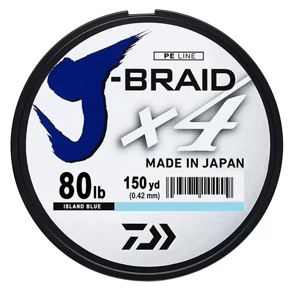Daiwa J-Braid x4 4 Strand Braided Line - 80 Pounds 150 Yards - Island Blue
