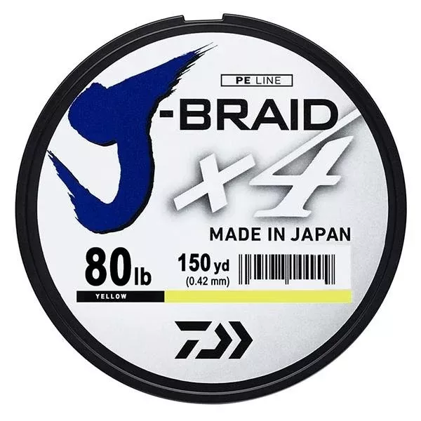 Daiwa J-Braid x4 4 Strand Braided Line - 80 Pounds 150 Yards - Yellow