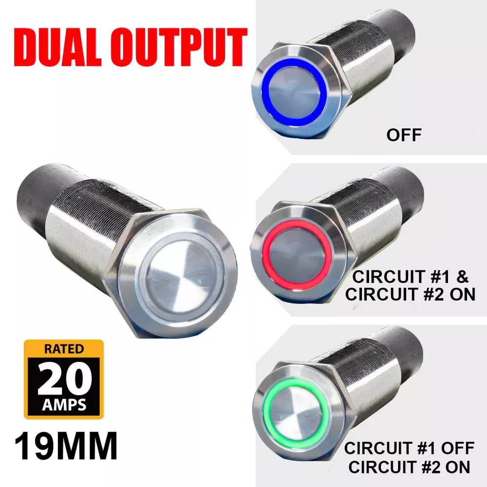 PlashLights REVERT Harsh Environment 19MM 3 Color Dual Output Push Button Switch - Black | HPBS-DO-19-BLK-M