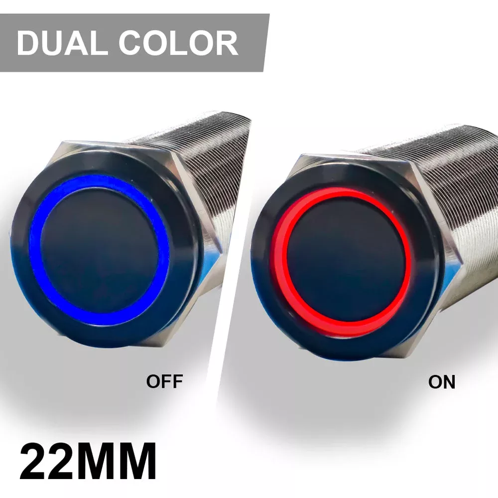 PlashLights REVERT Harsh Environment 22MM Dual Color Push Button On/Off Switch - Black | HPBS-22-BLK-L