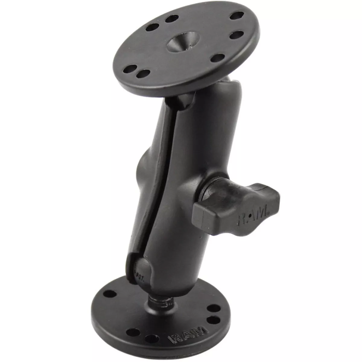 RAM Mount 1″ Ball Double Socket Arm w/2 2.5″ Round Bases – AMPS Hole Pattern [RAM-B-101U]