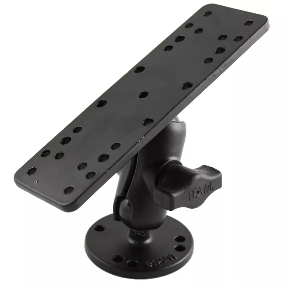RAM Mount 1" Diameter Ball Mount w/Short Double Socket Arm,6.25" x 2" Rectangle Base & 2.5" Round Base (AMPS Pattern) [RAM-B-111U-A]