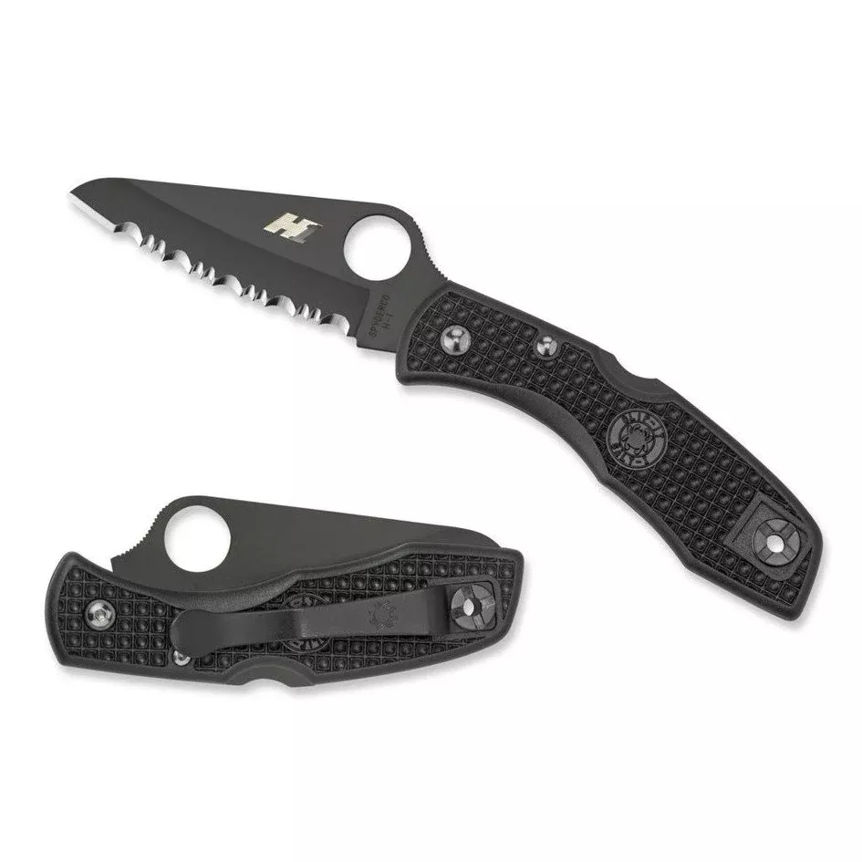 Spyderco Salt 1 Black Blade Knife - Serrated Edge